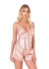 Beruflic  Koyu Pudra Saten Babydoll Şort Takımı