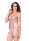 Beruflic  Koyu Pudra Saten Babydoll Şort Takımı