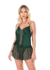 Beruflic  Koyu Yeşil Saten Babydoll Şort Takımı