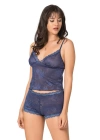 Beruflic  Lacivert Jakarlı Babydoll Şort Takımı