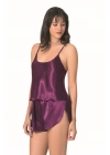 Beruflic  Mor Saten Babydoll Şort Takımı