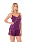 Beruflic  Mor Saten Babydoll Şort Takımı