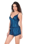 Beruflic  Petrol Mavi Saten Babydoll Şort Takımı