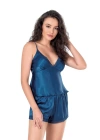 Beruflic  Petrol Mavi Saten Babydoll Şort Takımı