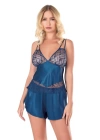 Beruflic  Petrol Mavisi Saten Babydoll Şort Takımı