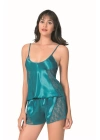 Beruflic  Petrol Saten Babydoll Şort Takımı