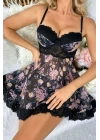 Siyah Desenli Mini Gecelik 15700