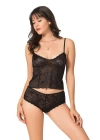 Beruflic  Siyah Jakarlı Babydoll Şort Takımı