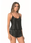Beruflic  Siyah Saten Babydoll Şort Takımı