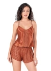 Beruflic  Tarçın Saten Babydoll Şort Takımı
