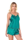 Beruflic  Zümrüt Saten Babydoll Şort Takımı 9102
