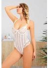 Beyaz Çizgili Bodysuit - 877