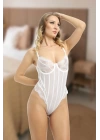 Beyaz Çizgili Bodysuit - 877