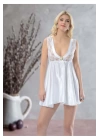 Beyaz Dantelli Saten Gecelik - M-395