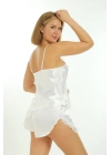 Beyaz Saten Babydoll Şortlu Takım - 257