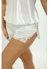 Beyaz Saten Babydoll Şortlu Takım - 257