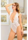 Beyaz Yarım Kol Dantel Bodysuit - 894