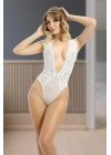 Beyaz Yarım Kol Dantel Bodysuit - 894