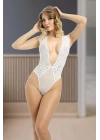Beyaz Yarım Kol Dantel Bodysuit - 894