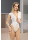 Beyaz Yarım Kol Dantel Bodysuit - 894