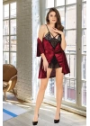 Bordo Kadife Dantelli Sabahlık & Gecelik Takım 2 Li - 1392