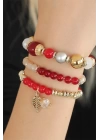 Bordo Kırmızı Boncuklu Bayan Bileklik - TJ-BB2650-KS