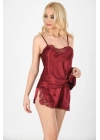 Bordo Saten Babydoll Şortlu Takım - 281