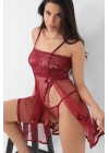 Bordo Şifon Pileli Gecelik-835