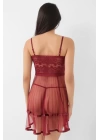 Bordo Şifon Pileli Gecelik-835