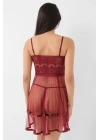 Bordo Şifon Pileli Gecelik-835