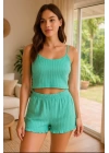 Crop Takım - Askılı Crop Takım Likralı Turkuaz (xl)