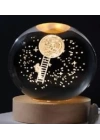 Dekoratif Merdiven Astronot Tasarımlı Ahşap altlıklı Işıklı Cam Küre Büyük Boy Cam:8cm Ahşap:2cm