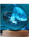 Dekoratif Uçan ASTRONOT Tasarımlı Ahşap altlıklı Işıklı Cam Küre Büyük Boy Cam:8cm Ahşap:2cm
