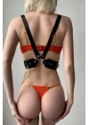 Deri Fantezi Aksesuar, Zincirli Deri Harness - Brf1018