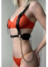 Deri Fantezi Aksesuar, Zincirli Deri Harness - Brf1018