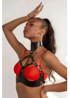 Deri Fantezi Harness Büstiyer, Seksi Kadın Deri İç Giyim - Brf1237
