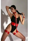 Deri Fantezi Set, Sert Ve Şık Deri Kelepçeli Harness Takım - Brf869