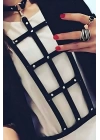 Dikdörtgen Detaylı Şık Deri Harness - Brf4