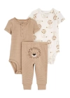 Erkek Bebek Body Pantolon Set 3lü Paket Kahverengi