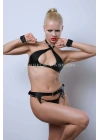 Fantazi Deri İç Giyim, Deri Kelepçe Ve Bel Harness Takım - Brf885