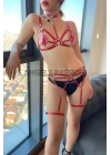 Fantazi İç Giyim Kırmızı Deri Harness Takım