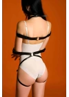 Fantazi Vücut Kelepçesi, Ağı Açık Deri Esaret Kemeri Takımı Harness - Brf1062