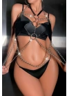 Fantazi Zincirli Göğsü Yıldız Şeklinde Deri Harness - Brf1162