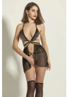 Fantezi Pileli Babydoll Takım Siyah (brf6352)