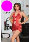 Fuşya Dantel Gecelik - 694
