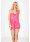 Fuşya Saten Babydoll Şortlu Takım - 279