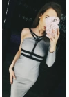 Göğsü Açık Deri Fantazi Harness Büstiyer 1191