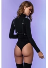 Göğsü Açık Deri Fantazi Harness Zincirli Sütyen 1184