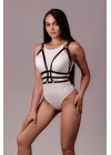 Göğsü Açık Siyah Deri Fantazi Harness Büstiyer 1090