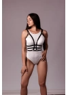 Göğsü Açık Siyah Deri Fantazi Harness Büstiyer 1090